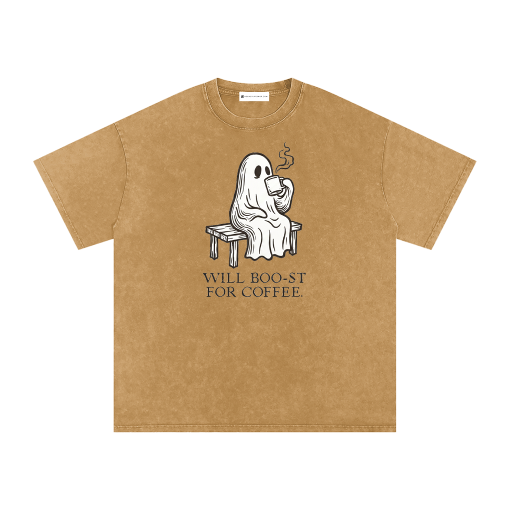 Will Boo-st for Coffee | Snow Washed Oversized Cotton T-Shirt