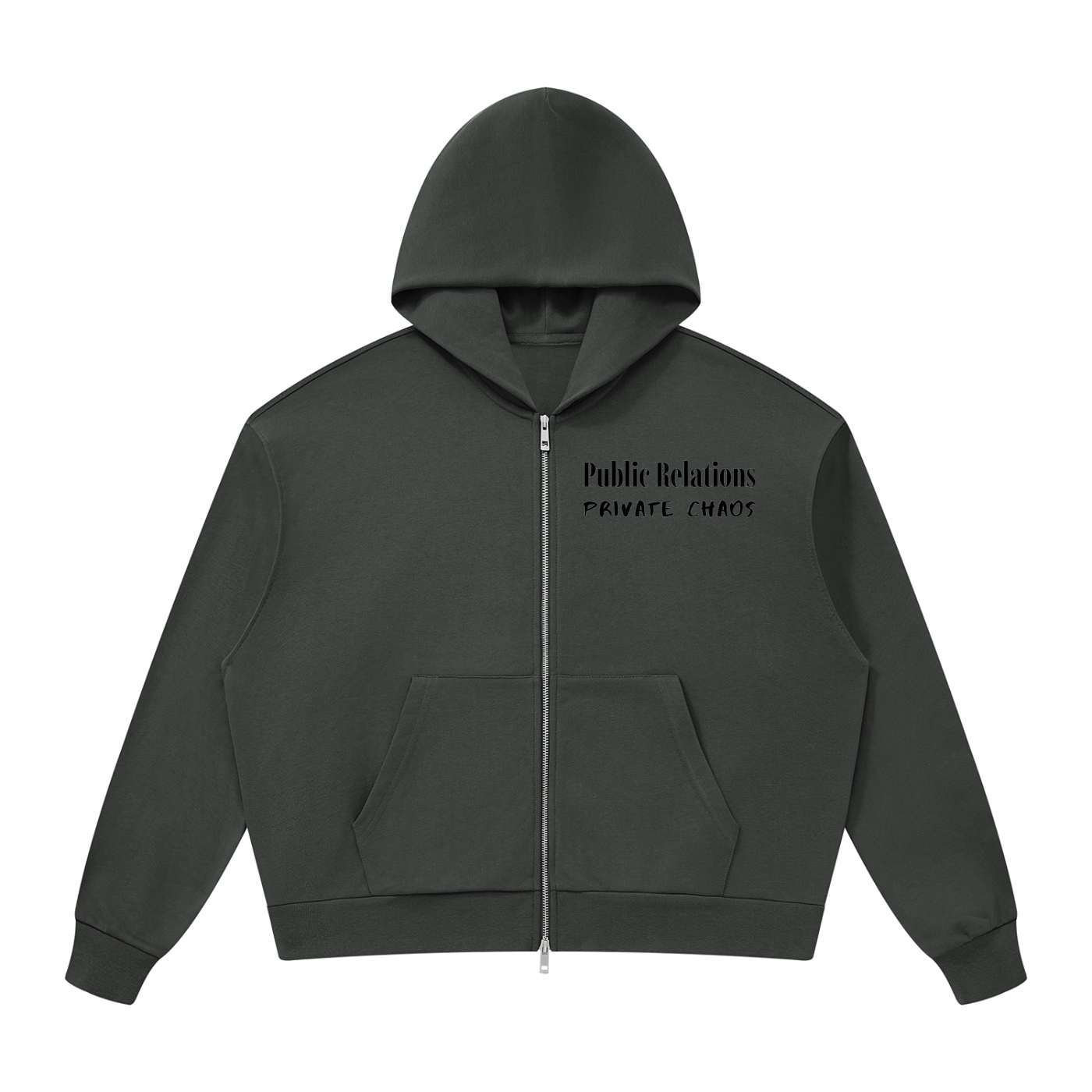 Public Relations, Private Chaos | Unisex Drop Shoulder Full Zip Hoodie