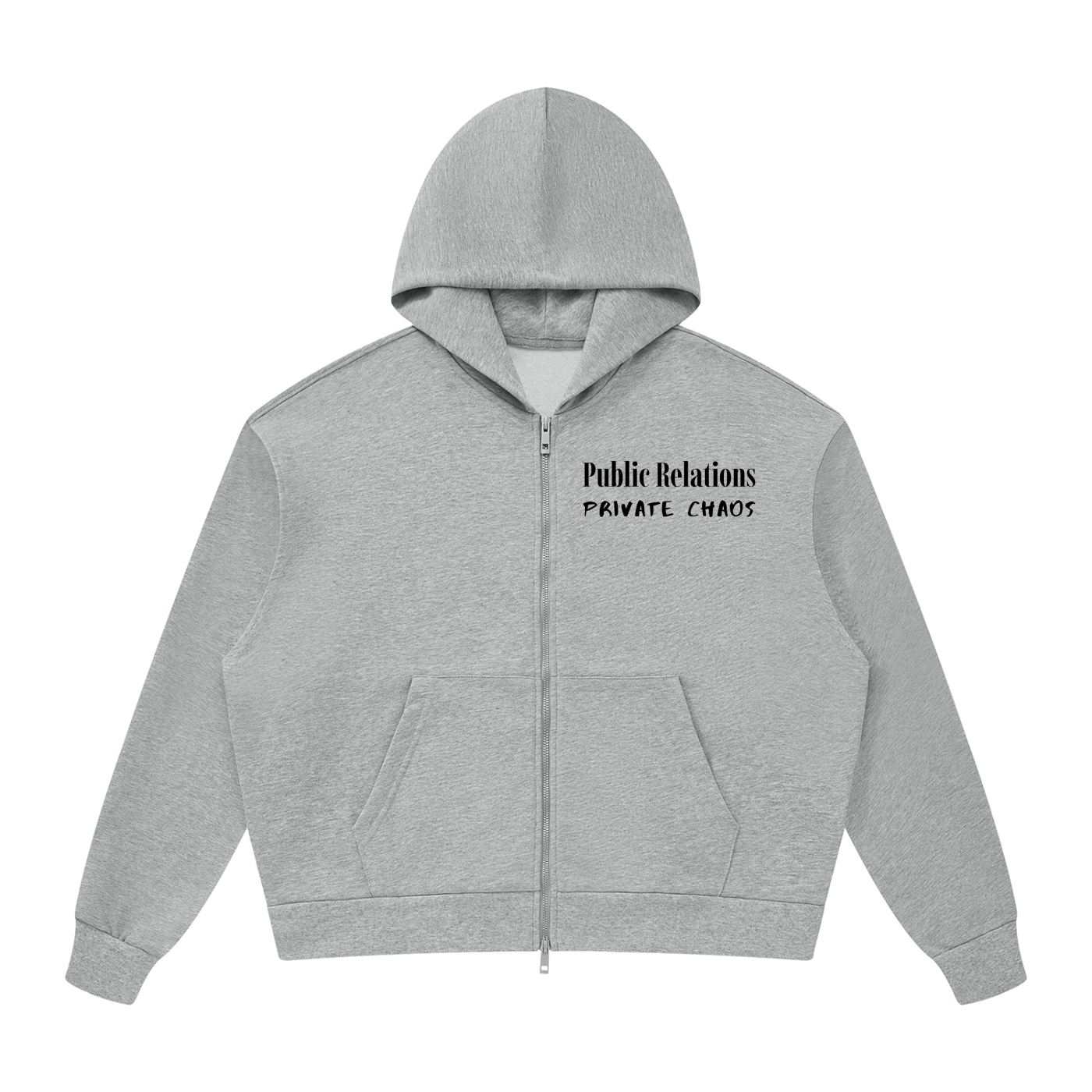 Public Relations, Private Chaos | Unisex Drop Shoulder Full Zip Hoodie
